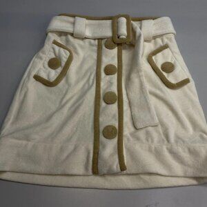 NEW ADRIANA DEGRAS  Terry Belted Button-Up Mini Skirt Off White/Beige Size S